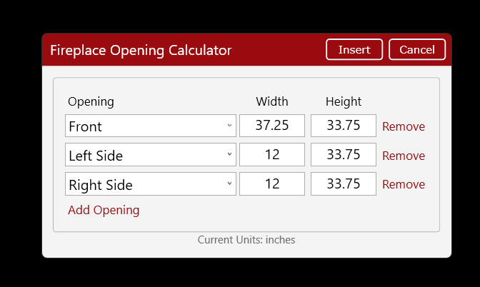 Fireplace Opening Calculator